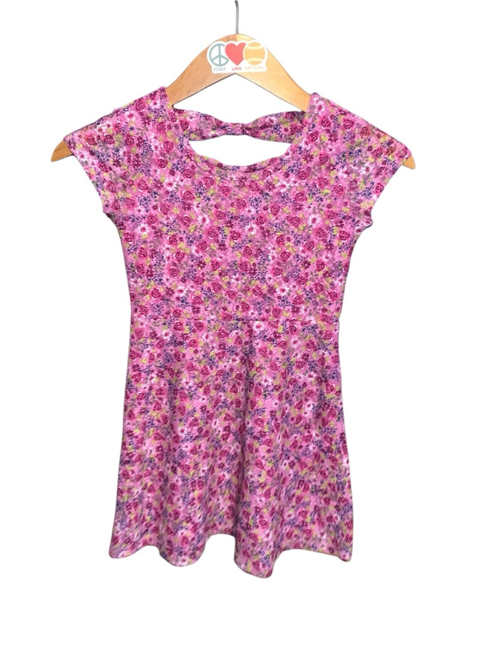 Route 66 Girls Small 6/6X Pink Floral Lace Fit-and-Flare Dress Bow Keyhole